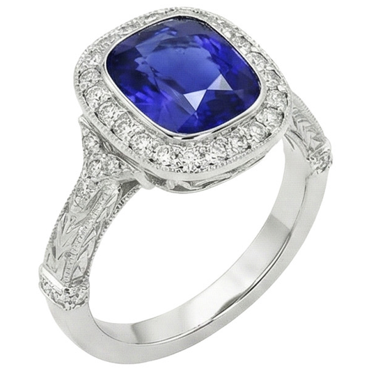 Antik-Stil Aus der Erde Abgebauter Natürlicher Diamantring Lünette Set Kissen Ceylon Saphir 8 Karat