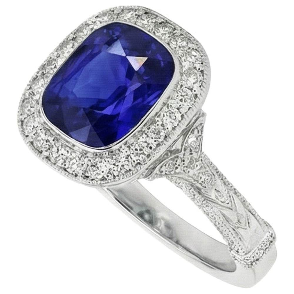Antik-Stil Aus der Erde Abgebauter Natürlicher Diamantring Lünette Set Kissen Ceylon Saphir 8 Karat
