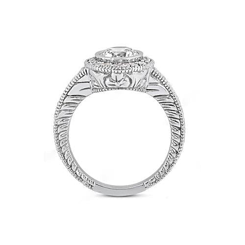 Antik-Stil Echt Diamant Halo Ring 1,35 Karat Weißgold 14K