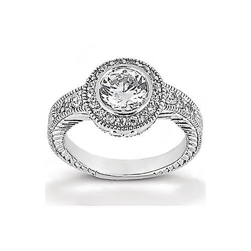 Antik-Stil Echt Diamant Halo Ring 1,35 Karat Weißgold 14K