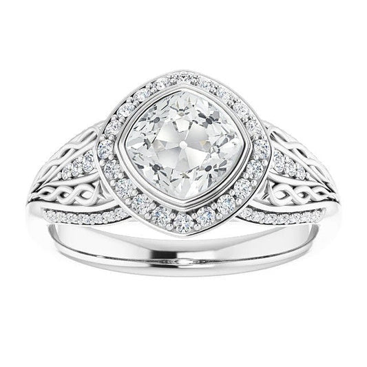 Antik Stil Halo Ring Kissen Altschliff Echt Diamant Lünette Set 7.75 Karat