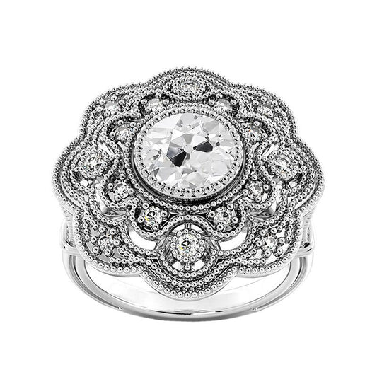 Antiker Halo Altschliff Echt Diamantring 3.25 Karat Milgrain