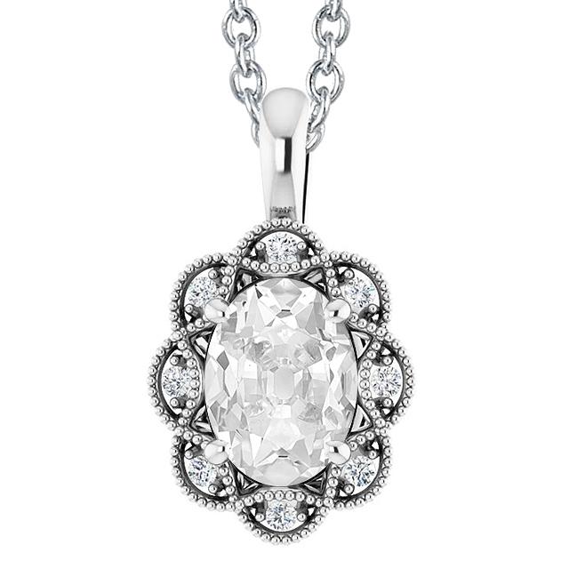 Antiker Stil Echt Diamant Anhänger Rutsche Oval alter Bergmann 5 Ct. Blumenstil