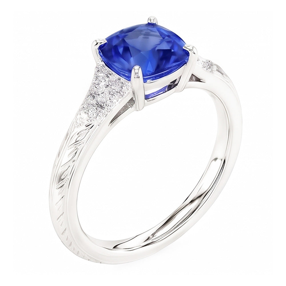 Antiker Stil Edelstein Schmuck Kissen Blauer Saphir Ring 2 Karat
