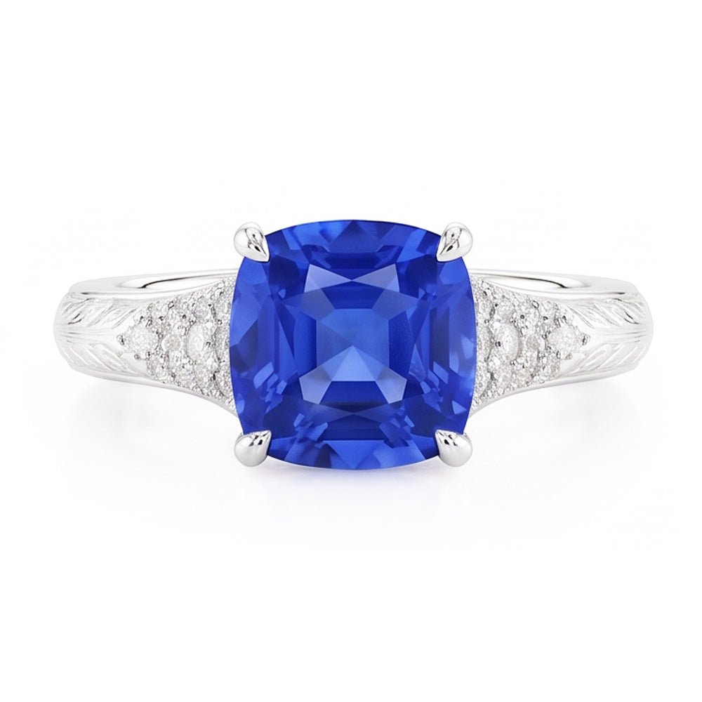 Antiker Stil Edelstein Schmuck Kissen Blauer Saphir Ring 2 Karat