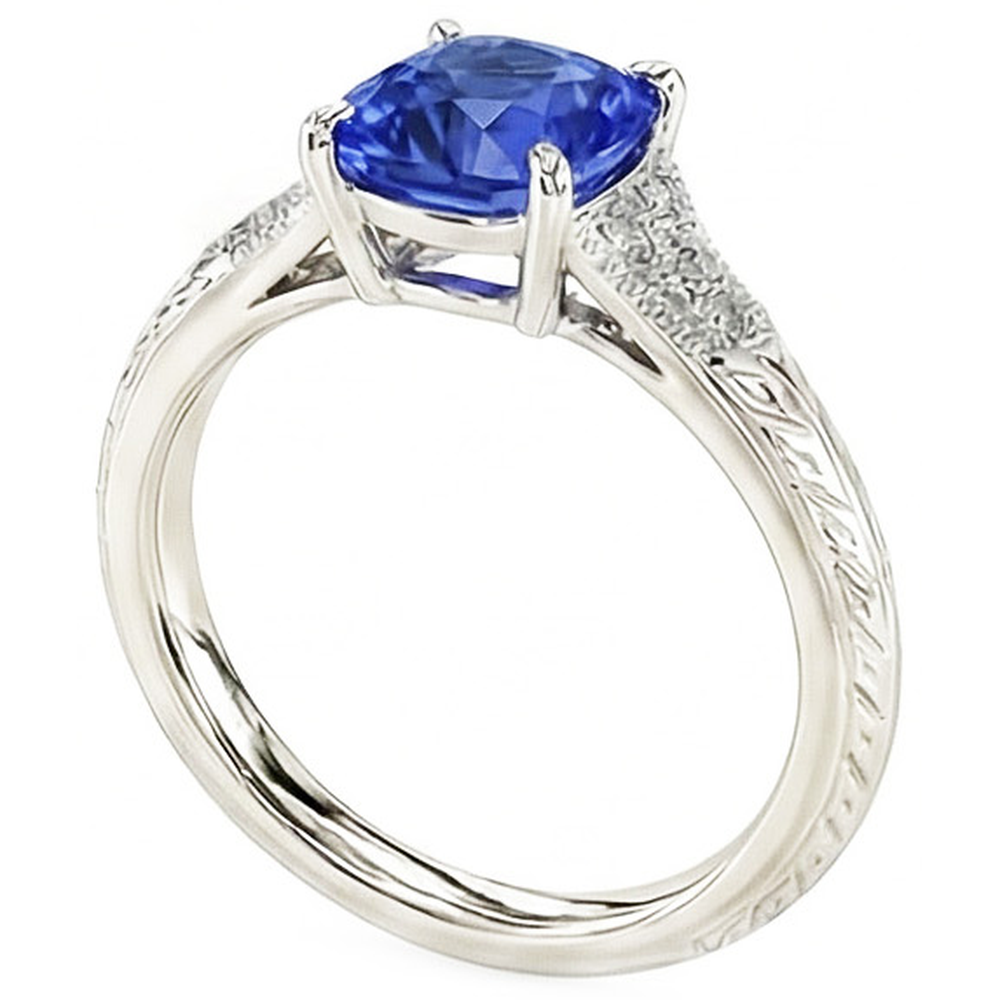 Antiker Stil Edelstein Schmuck Kissen Blauer Saphir Ring 2 Karat