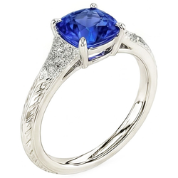 Antiker Stil Edelstein Schmuck Kissen Blauer Saphir Ring 2 Karat