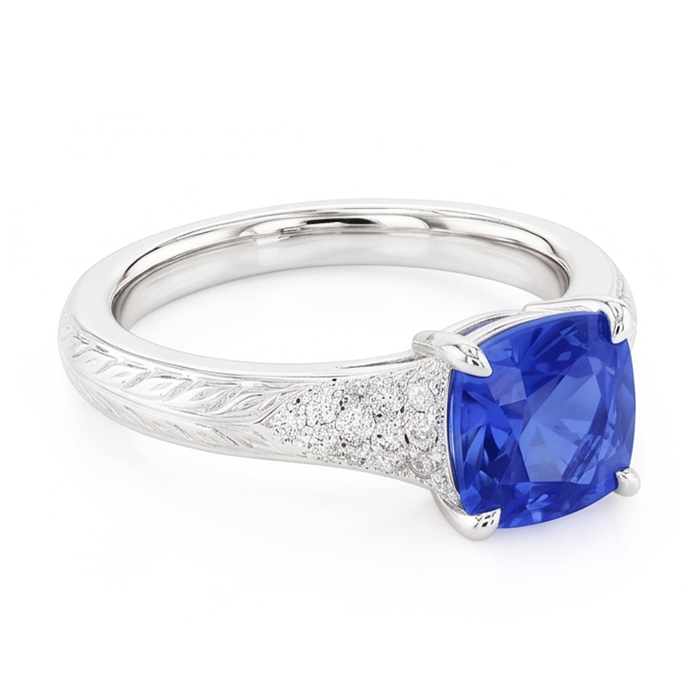 Antiker Stil Edelstein Schmuck Kissen Blauer Saphir Ring 2 Karat