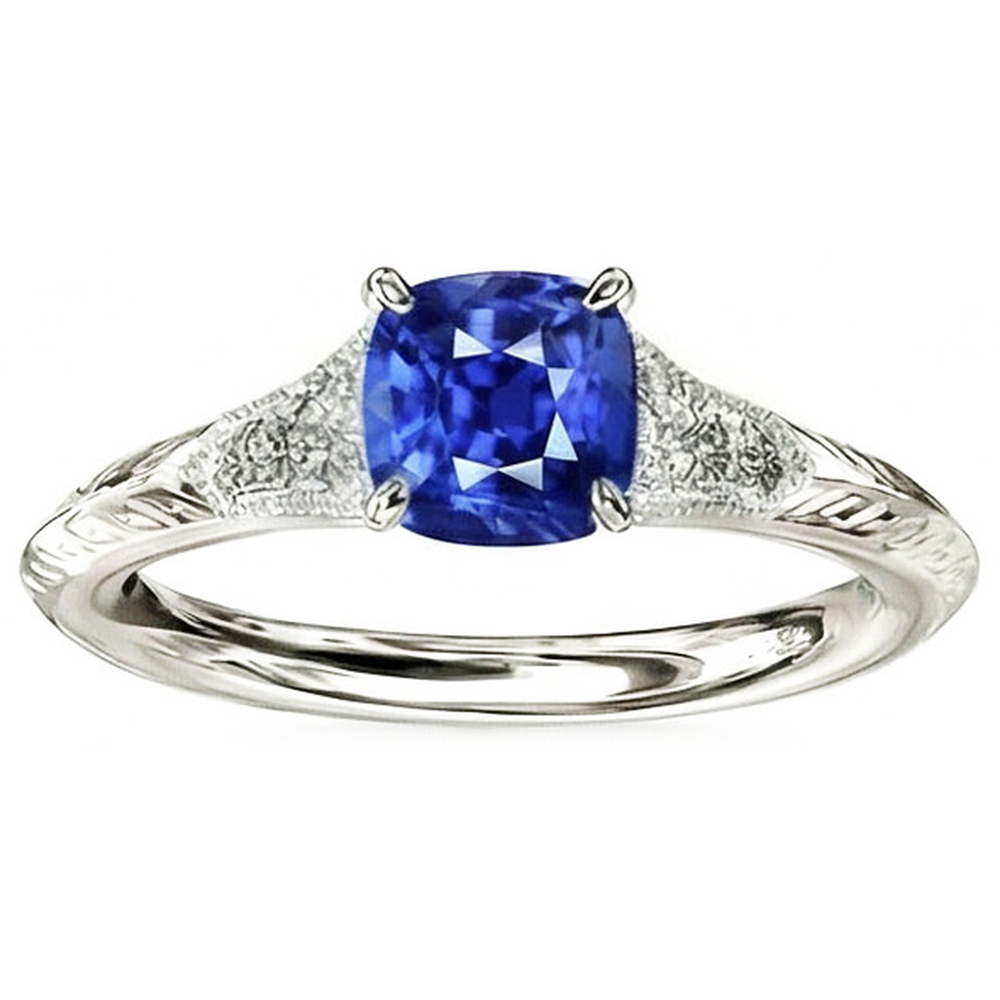 Antiker Stil Edelstein Schmuck Kissen Blauer Saphir Ring 2 Karat
