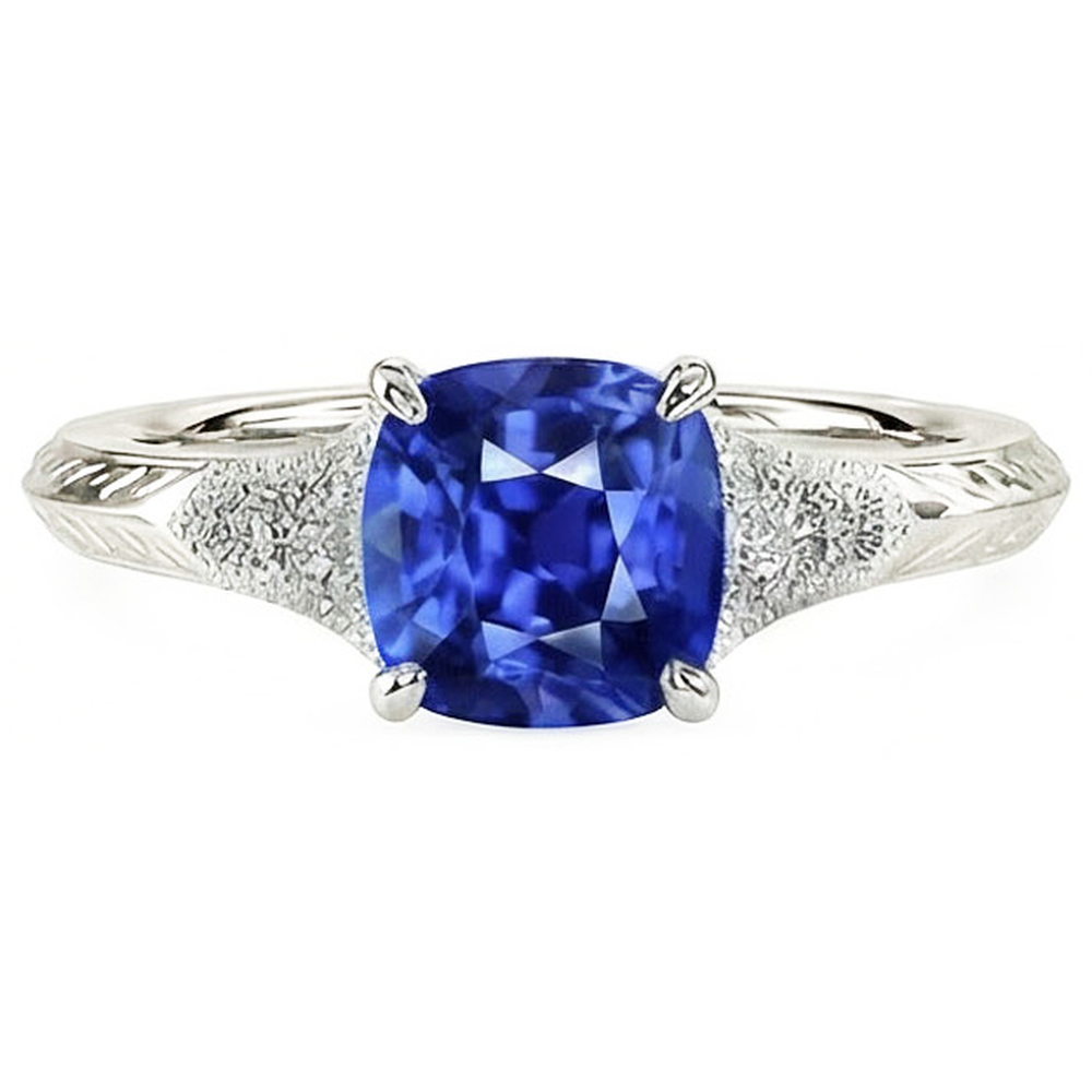Antiker Stil Edelstein Schmuck Kissen Blauer Saphir Ring 2 Karat