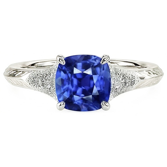 Antiker Stil Edelstein Schmuck Kissen Blauer Saphir Ring 2 Karat