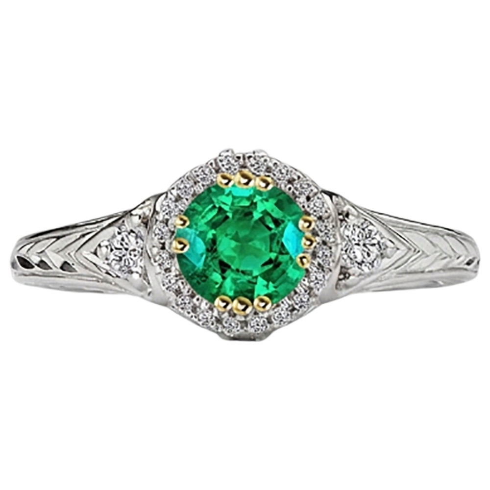 Edler Smaragd Edelstein-Ring 2-Karat 14 Karat Zweifarbig Gold – Profilansicht