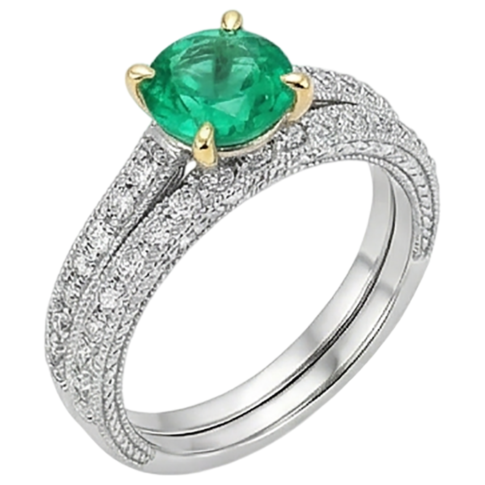 Farbstein-Ring 14 Karat Zweifarbig Gold mit Kolumbianischer Smaragd – Seitenansicht