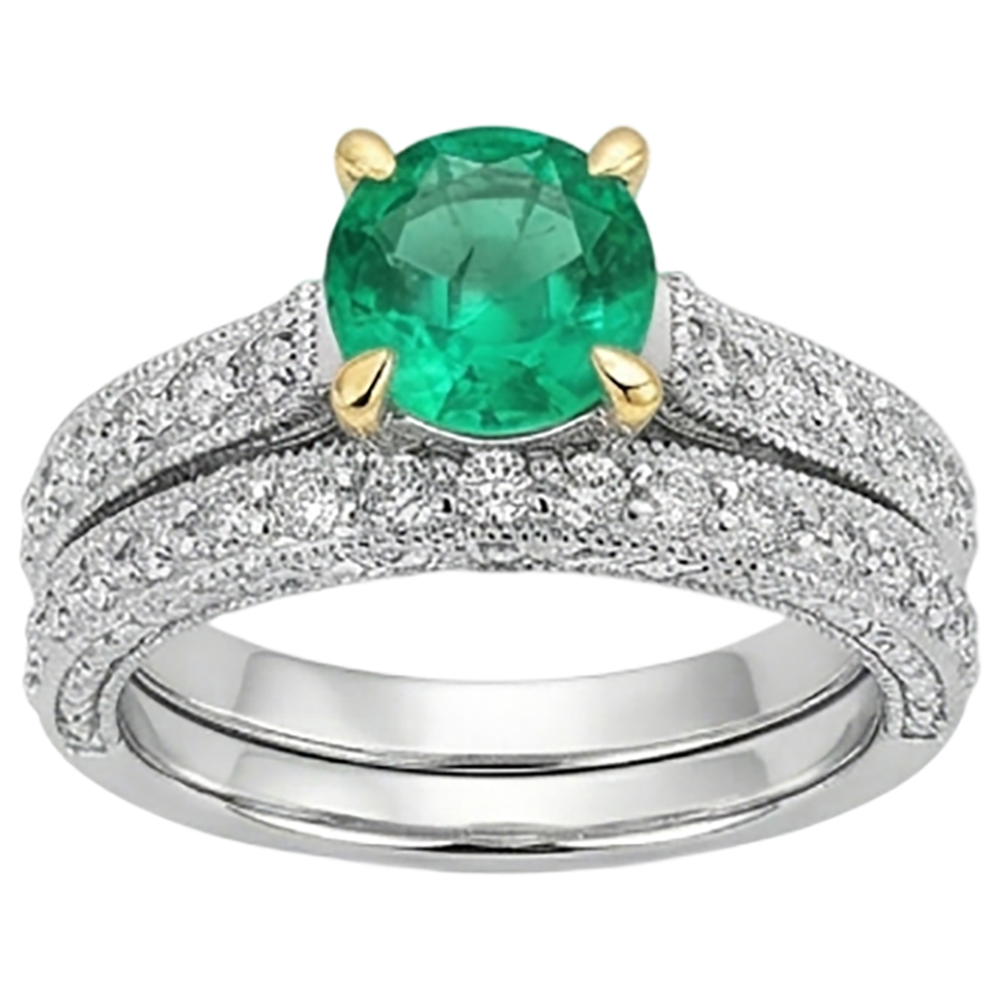 Farbstein-Ring 14 Karat Zweifarbig Gold mit Kolumbianischer Smaragd – Frontansicht