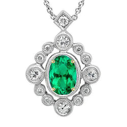 Edler Smaragd Antik Stein-Halskette 3 Karat in Bicolor 14K Gold
