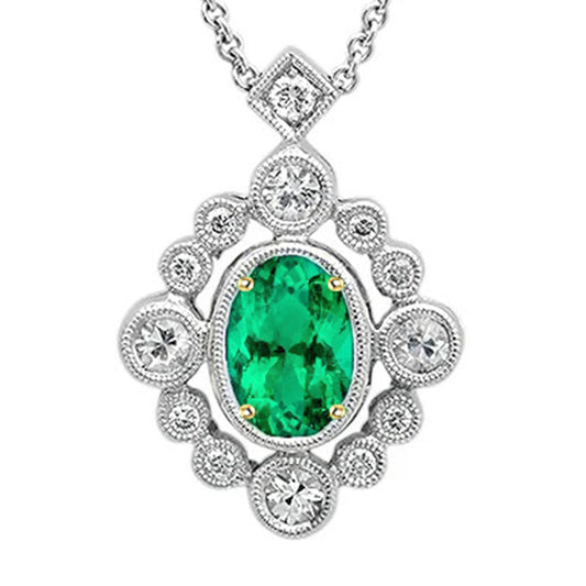 Edler Smaragd Oval-Schliff Stein-Halskette in Bicolor 14K Gold – Hauptansicht