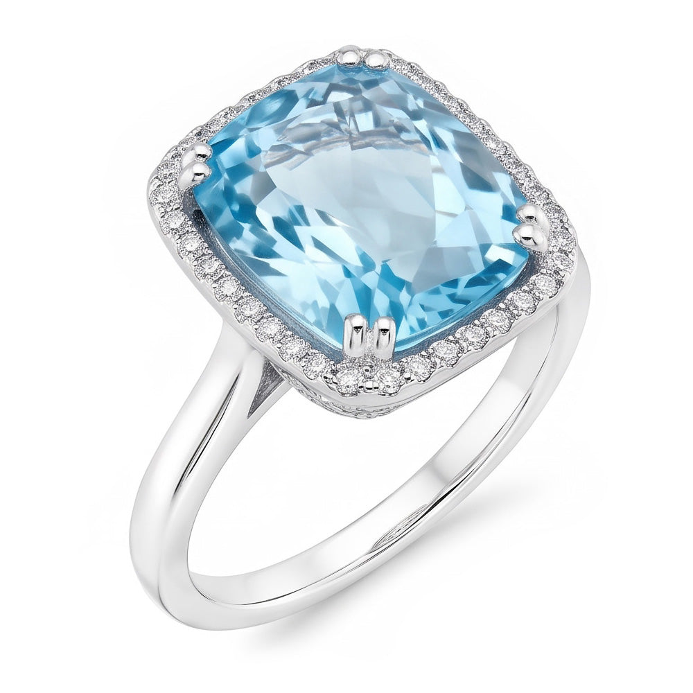 Aquamarin und Aus der Erde Abgebauter Natürlicher Diamant 9.50 Kt Ehering Gold 14K