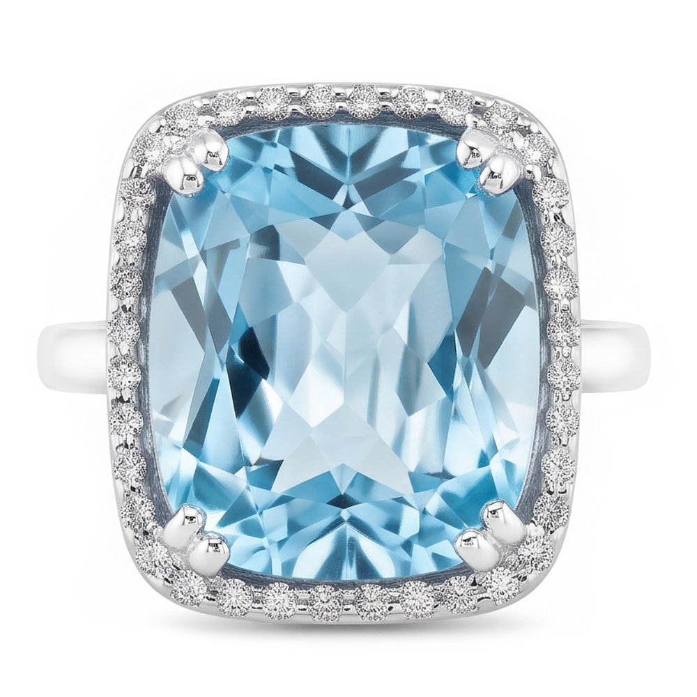 Aquamarin und Aus der Erde Abgebauter Natürlicher Diamant 9.50 Kt Ehering Gold 14K