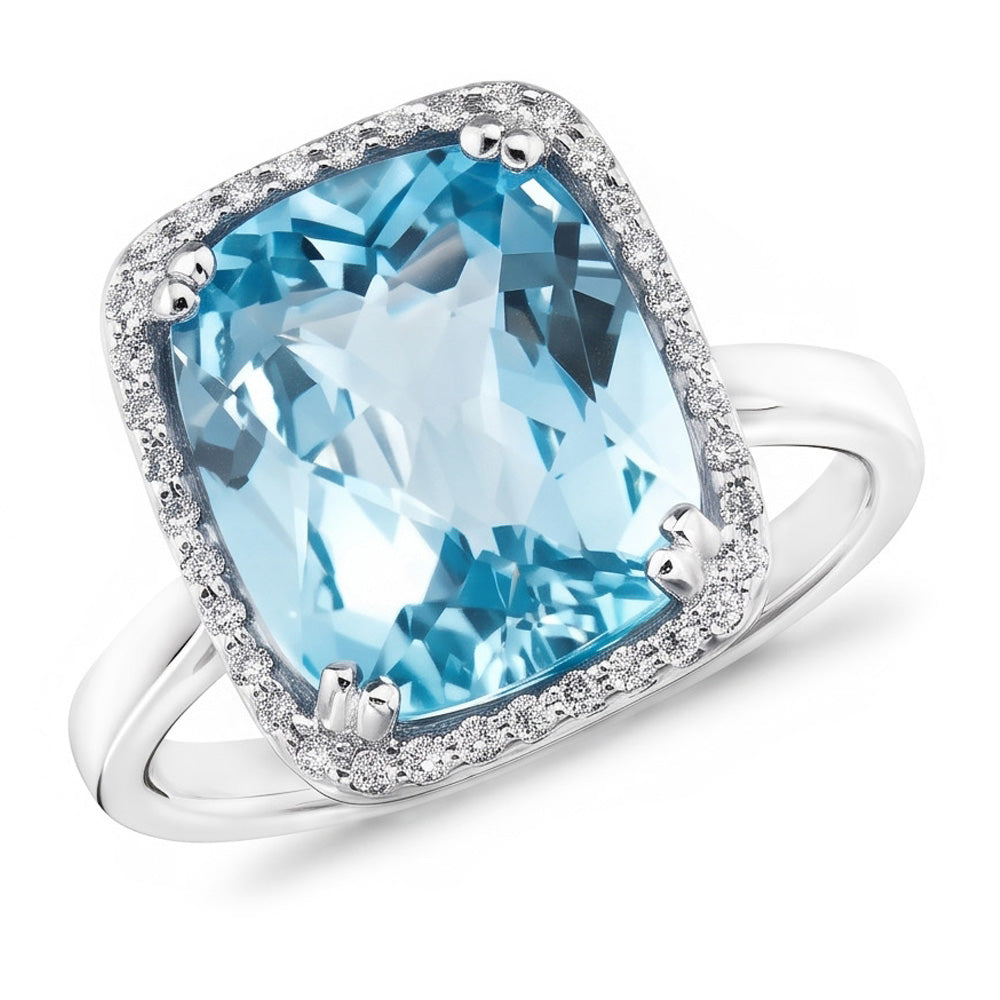 Aquamarin und Aus der Erde Abgebauter Natürlicher Diamant 9.50 Kt Ehering Gold 14K