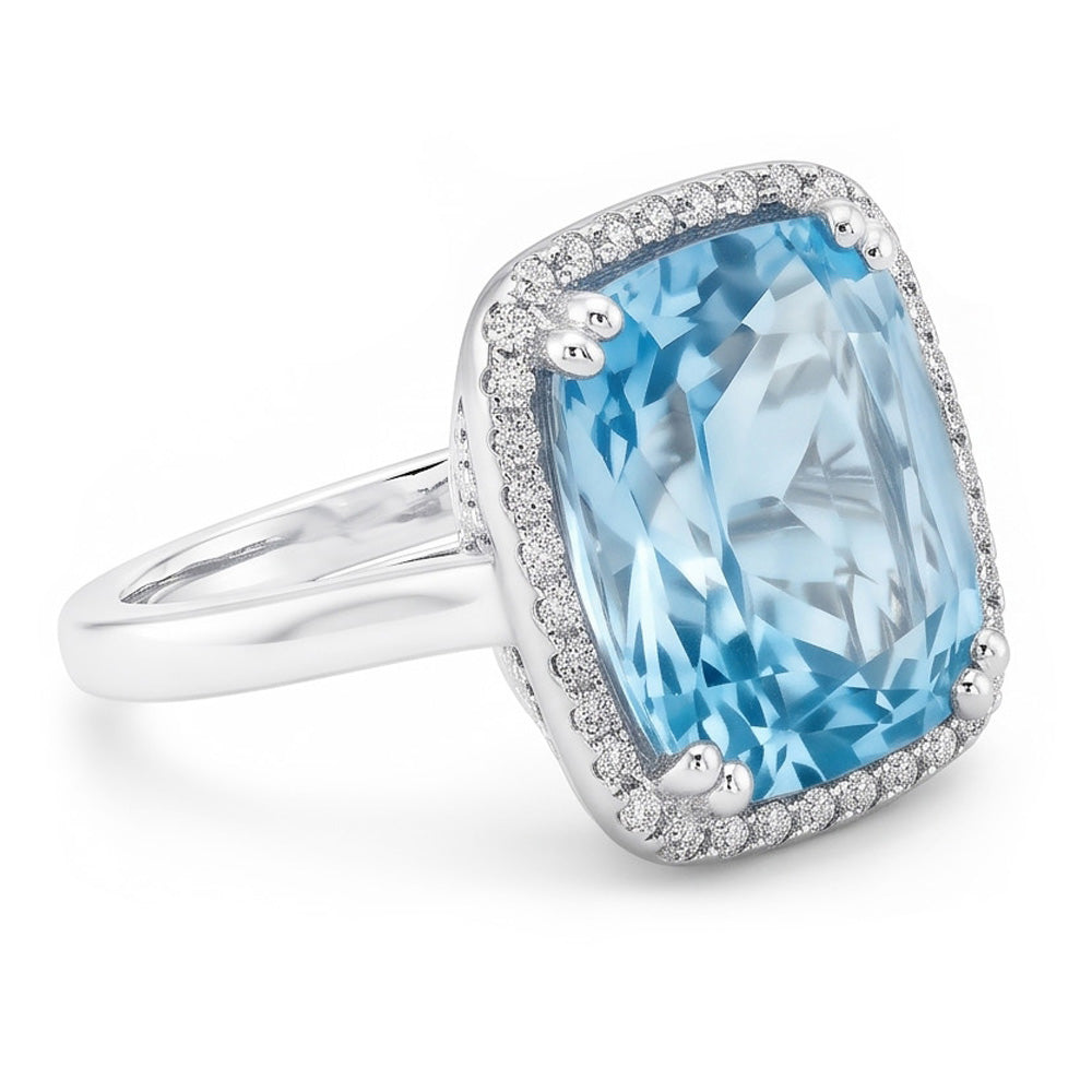 Aquamarin und Aus der Erde Abgebauter Natürlicher Diamant 9.50 Kt Ehering Gold 14K