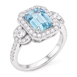 Aquamarin und Aus der Erde Abgebauter Natürlicher Diamanten 5.80 ct Jubiläumsring Neu Weißgold 14K