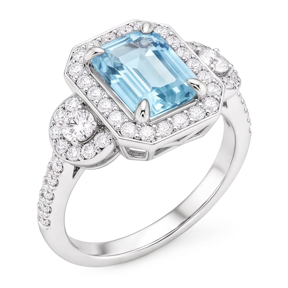 Aquamarin und Aus der Erde Abgebauter Natürlicher Diamanten 5.80 ct Jubiläumsring Neu Weißgold 14K