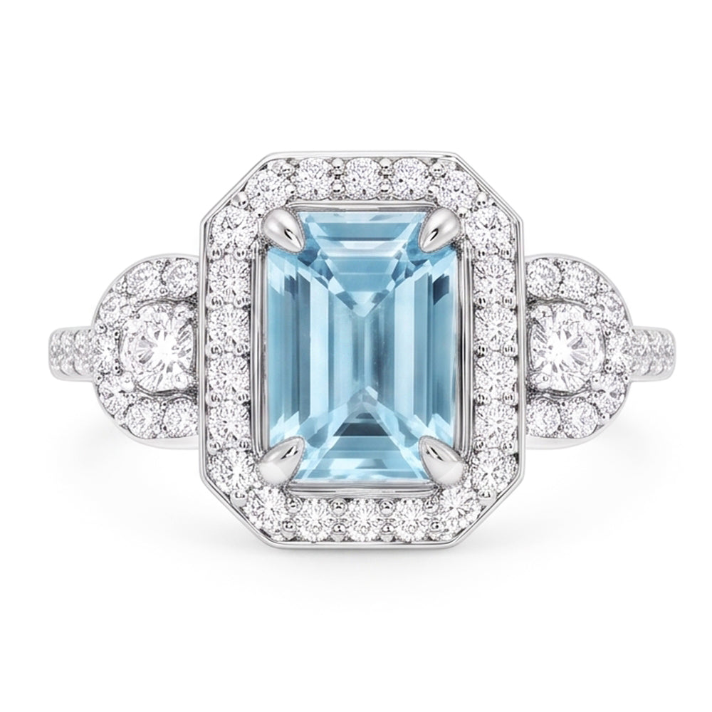 Aquamarin und Aus der Erde Abgebauter Natürlicher Diamanten 5.80 ct Jubiläumsring Neu Weißgold 14K