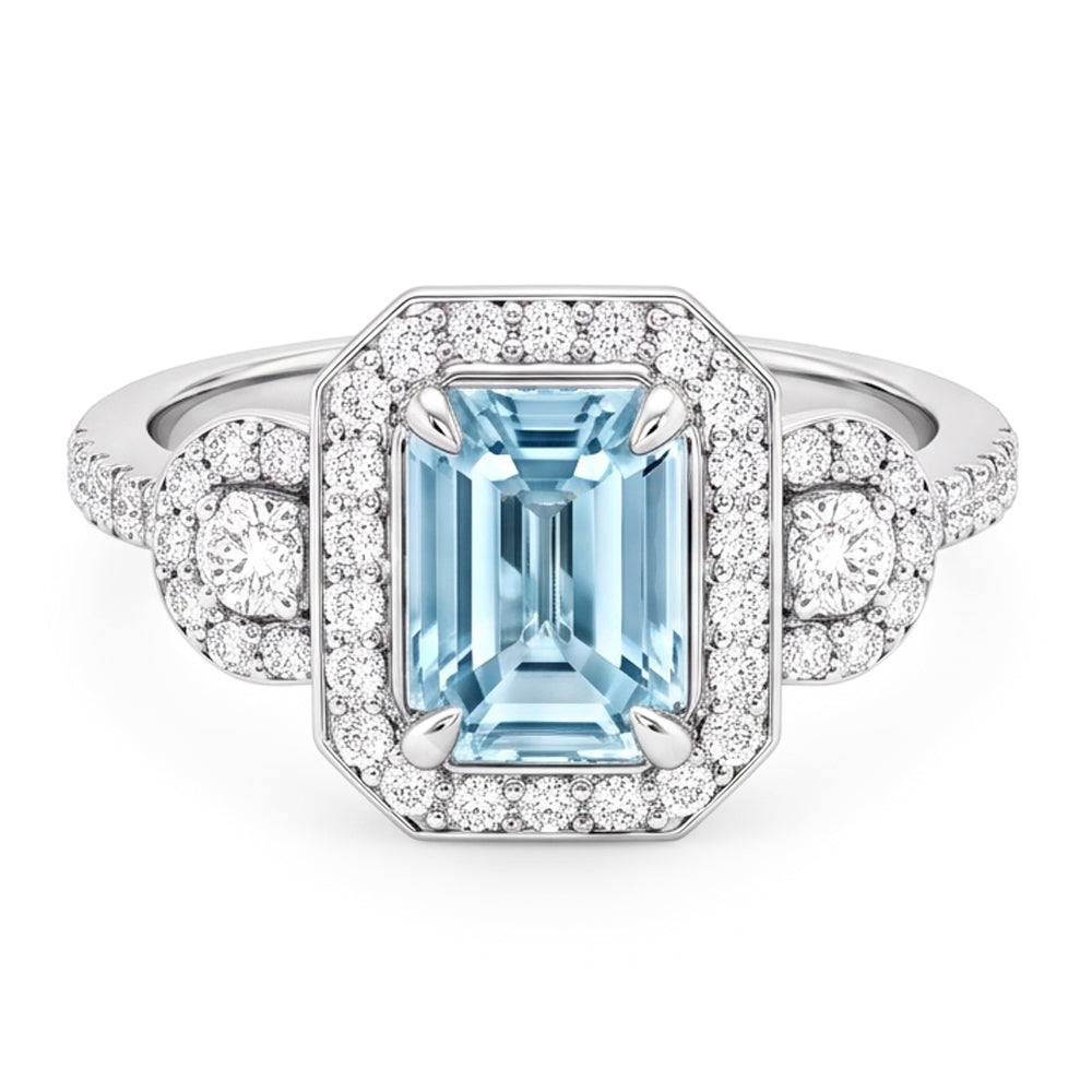 Aquamarin und Aus der Erde Abgebauter Natürlicher Diamanten 5.80 ct Jubiläumsring Neu Weißgold 14K
