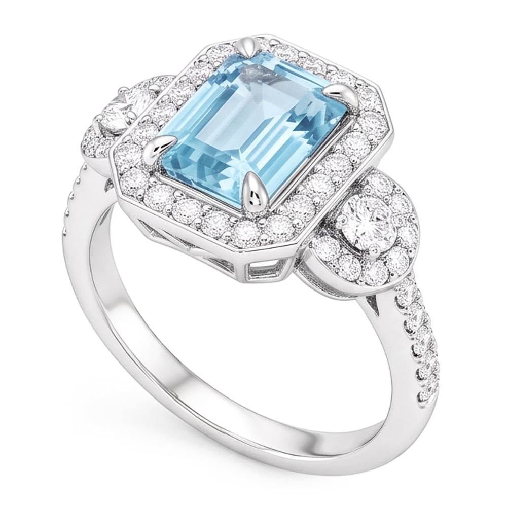 Aquamarin und Aus der Erde Abgebauter Natürlicher Diamanten 5.80 ct Jubiläumsring Neu Weißgold 14K