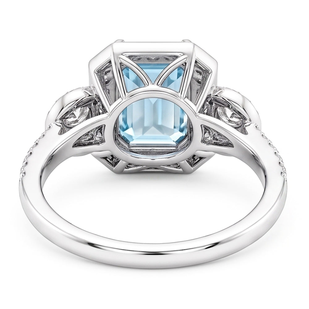 Aquamarin und Aus der Erde Abgebauter Natürlicher Diamanten 5.80 ct Jubiläumsring Neu Weißgold 14K