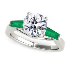 Art-Deco-Schmuck Neu Antik schliff Echt Diamant Smaragd Ring Gold 14K