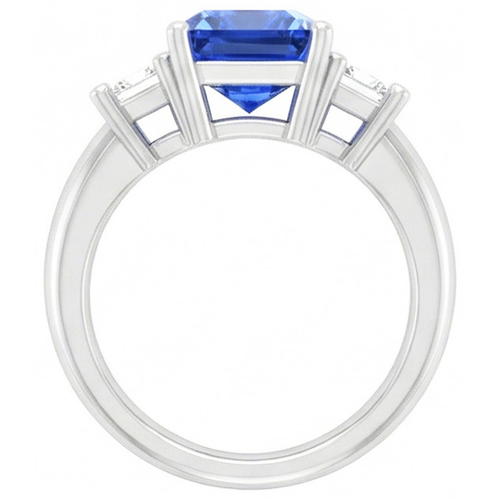Asscher Natürlicher Diamant ( nicht im Labor gezüchtet ) Jewelry Radiant Sapphire 3 Steinring 4 Zinken 3 Karat