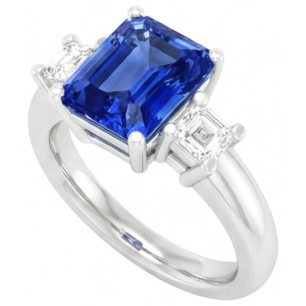 Asscher Natürlicher Diamant ( nicht im Labor gezüchtet ) Jewelry Radiant Sapphire 3 Steinring 4 Zinken 3 Karat