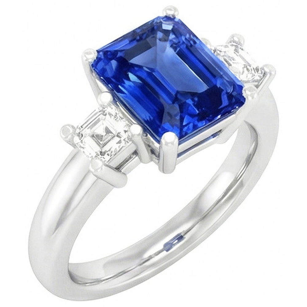 Asscher Natürlicher Diamant ( nicht im Labor gezüchtet ) Jewelry Radiant Sapphire 3 Steinring 4 Zinken 3 Karat