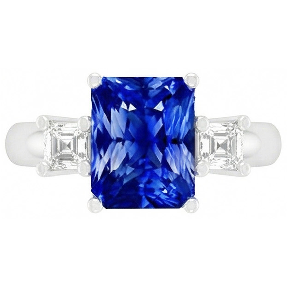 Asscher Natürlicher Diamant ( nicht im Labor gezüchtet ) Jewelry Radiant Sapphire 3 Steinring 4 Zinken 3 Karat