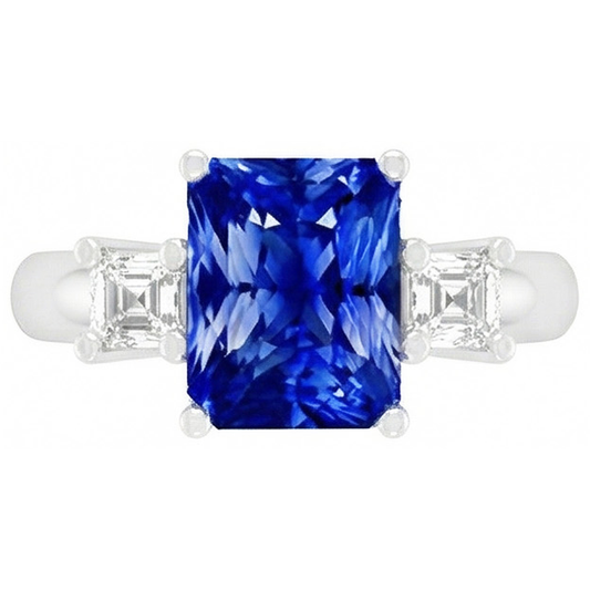 Asscher Natürlicher Diamant ( nicht im Labor gezüchtet ) Jewelry Radiant Sapphire 3 Steinring 4 Zinken 3 Karat