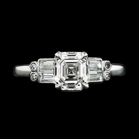 Asscher & Baguette Echt Diamant-Verlobungsring-Krapfen-Set 5.75 Karat