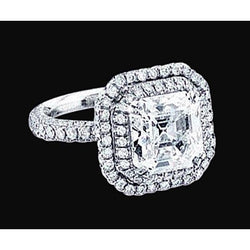 Asscher Center Echt Diamant Royal Halo Verlobungsring 2,91 Karat