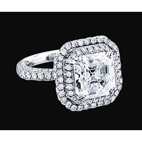 Asscher Center Echt Diamant Royal Halo Verlobungsring 2,91 Karat