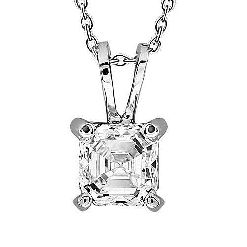 Asscher Cut 1 Karat Solitär-Echt Diamant-Anhänger-Halskette 14K Weißgold