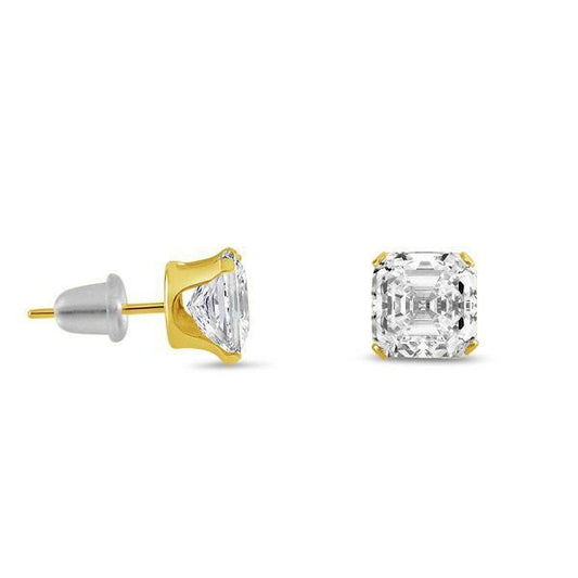 Asscher Cut 2 Karat Echt Diamanten Ohrstecker Gelbgold 14K Neu