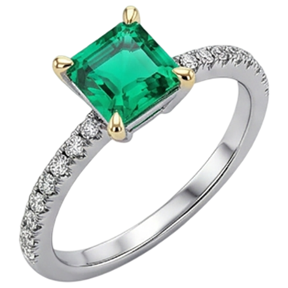 Authentischer Edler Smaragd Farbstein-Ring 3 Karat 14 Karat Zweifarbig Gold – Seitenansicht