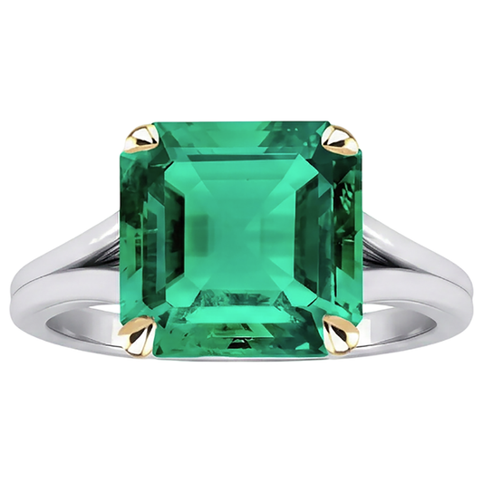 Erdgewonnener Edler Smaragd Schmuckstein-Ring 5 Karat Bicolor 14K Gold – Frontansicht