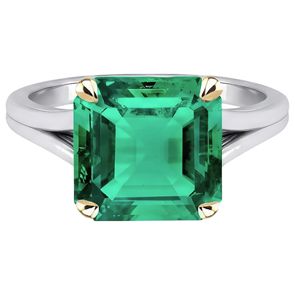 Edler Smaragd Asscher Schmuckstein-Ring in Bicolor 14K Gold – Profilansicht