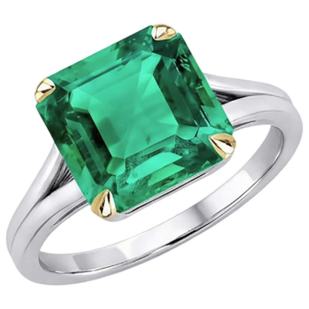 Erdgewonnener Edler Smaragd Schmuckstein-Ring 5 Karat Bicolor 14K Gold – Schrägansicht