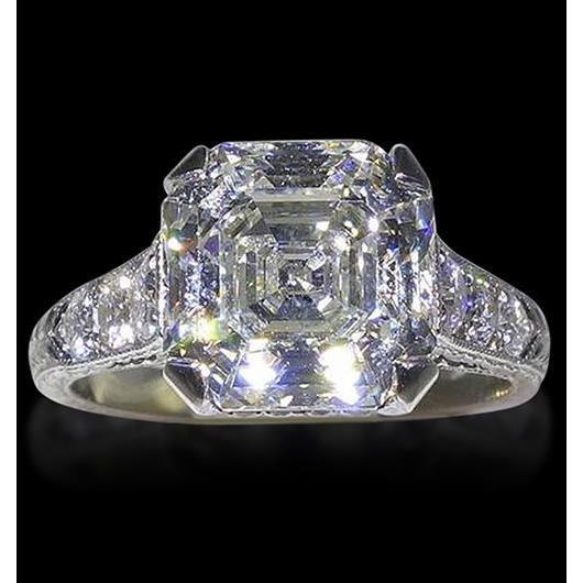 Asscher Echt Diamant-Verlobungsring mit Akzenten 4,65 Karat