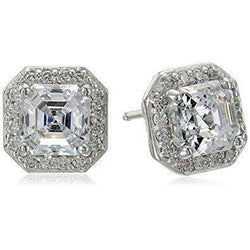 Asscher Halo Echt Diamant Stud Earring 2.80 Carats White Gold 14K Jewelry