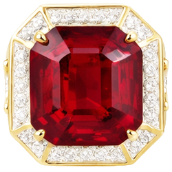 Asscher Roter Herren Rubin Ring Mit Aus der Erde Abgebauter Natürlicher Diamant 11 Karat Gelb Gold 14K