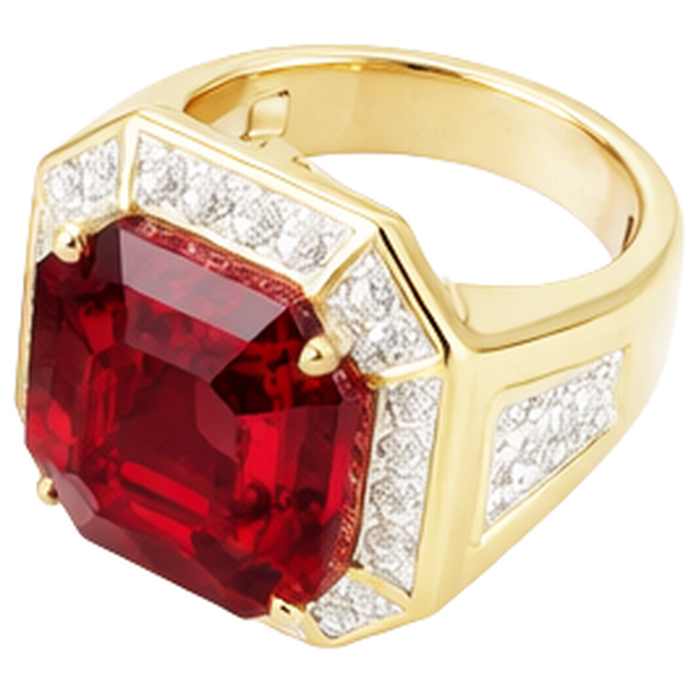 Asscher Roter Herren Rubin Ring Mit Aus der Erde Abgebauter Natürlicher Diamant 11 Karat Gelb Gold 14K