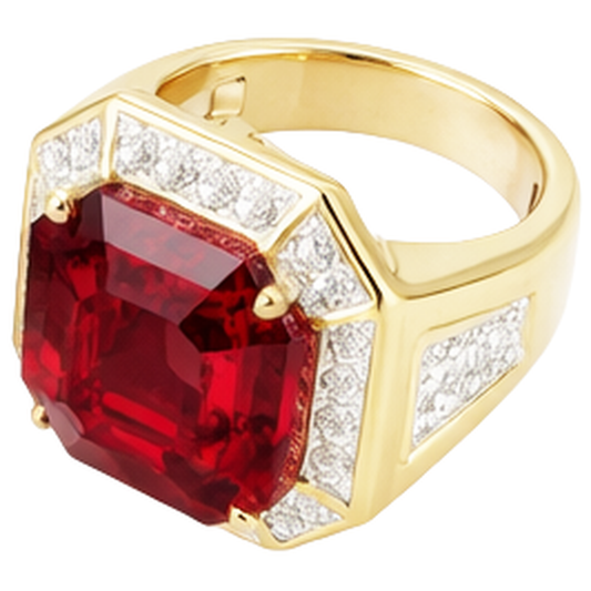 Asscher Roter Herren Rubin Ring Mit Aus der Erde Abgebauter Natürlicher Diamant 11 Karat Gelb Gold 14K
